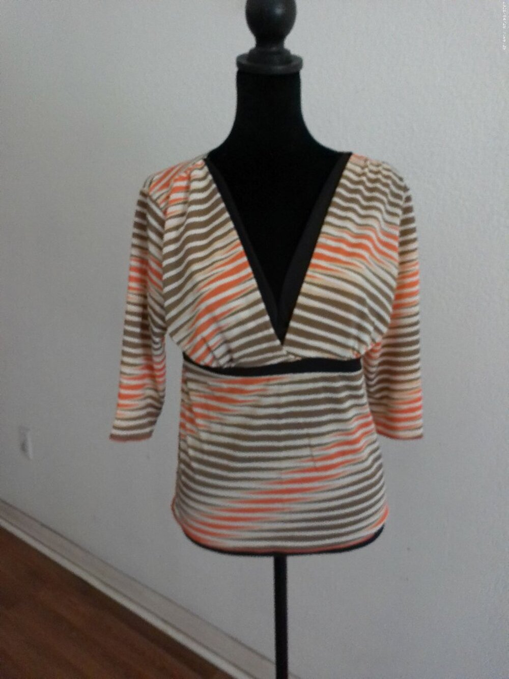 Orange/light brown stripe V-neck blouse,
